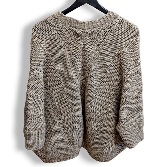 LOFT Open, Drapey Front Cardigan Chunky Knit Sweater Brown M - Picture 3 of 8